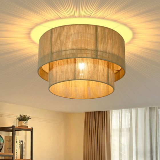 NETTLIFE Taklampa i jute, naturfärgad 40 cm, E27-sockel - Lämplig för vardagsrum, sovrum, kök eller hall (glödlampa ingår ej)