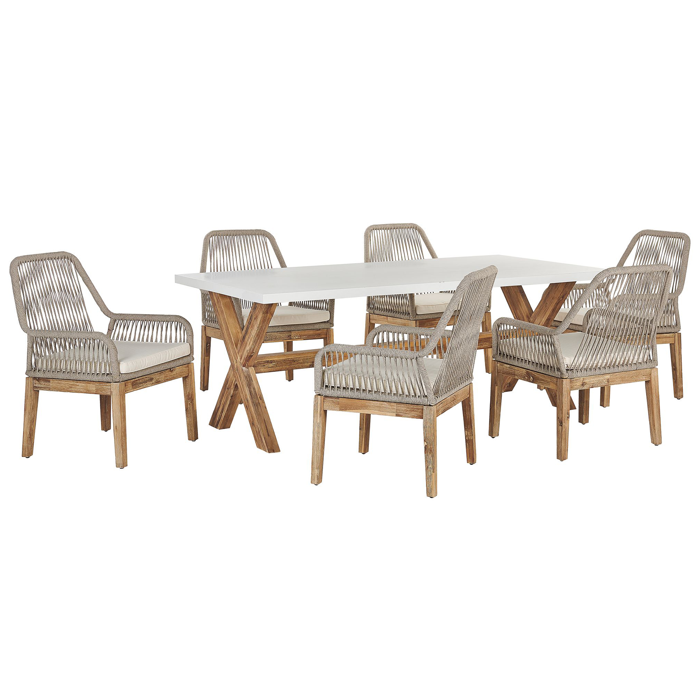 Trädgårdsmatgrupp 6-sits OLBIA med kuddar Beige