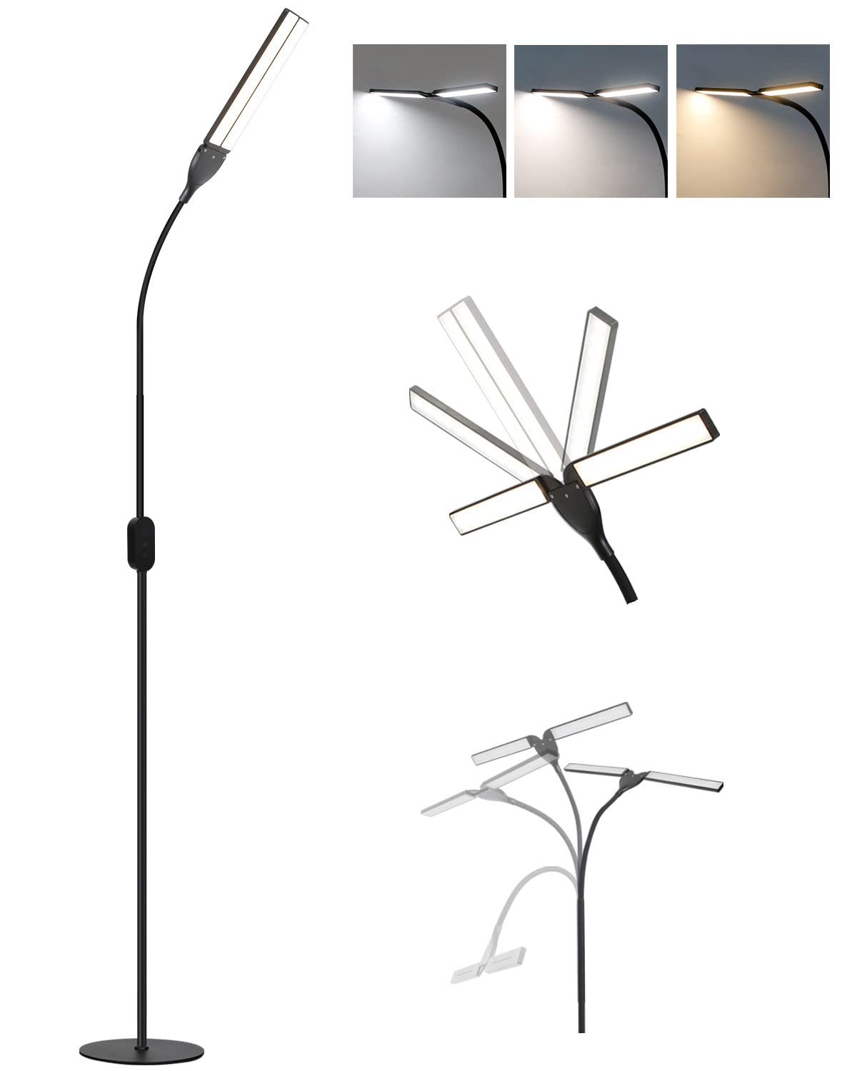NETTLIFE Dimbar LED-golvlampa, svart, 158 cm - modern touch-lampa för vardagsrummet, 9 W, med timer och minnesfunktion