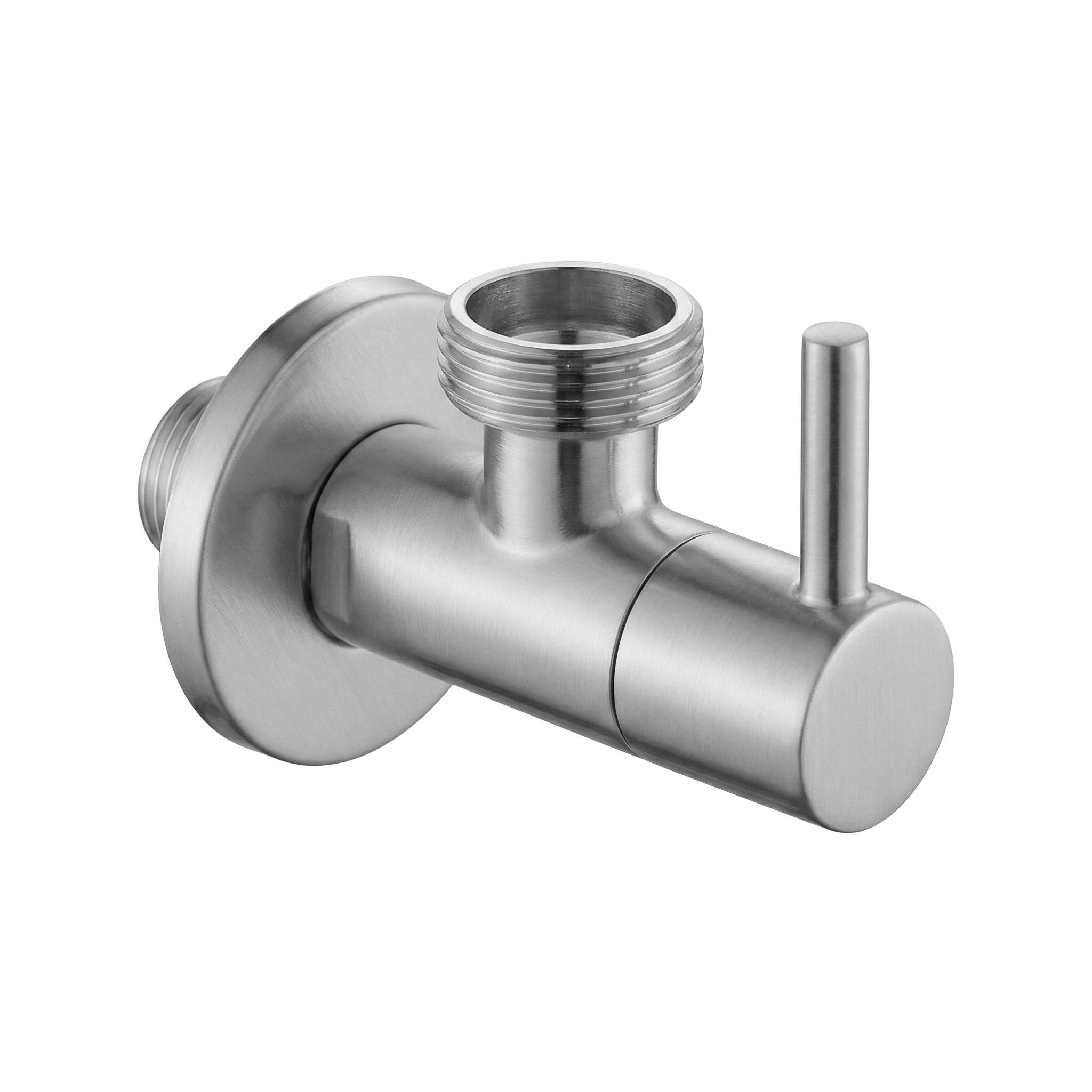 REA vinkelventil 01 1/2" x 3/4" , Borstat stål, 7,1x5x5cm