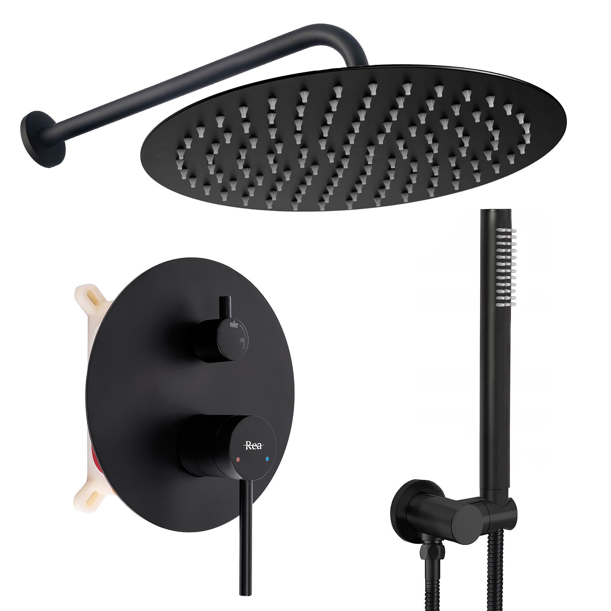 REA Inbyggt Duschset Foss Clif Svart, 40x18x21cm