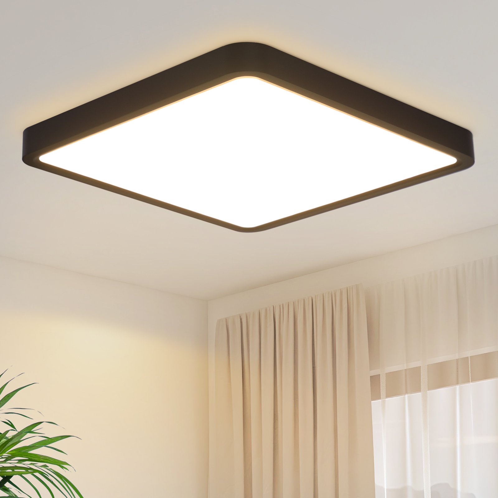 NETTLIFE LED - taklampa, platt, sovrumslampa, 23 cm, 18 W, fyrkantig, svart, 3000 K