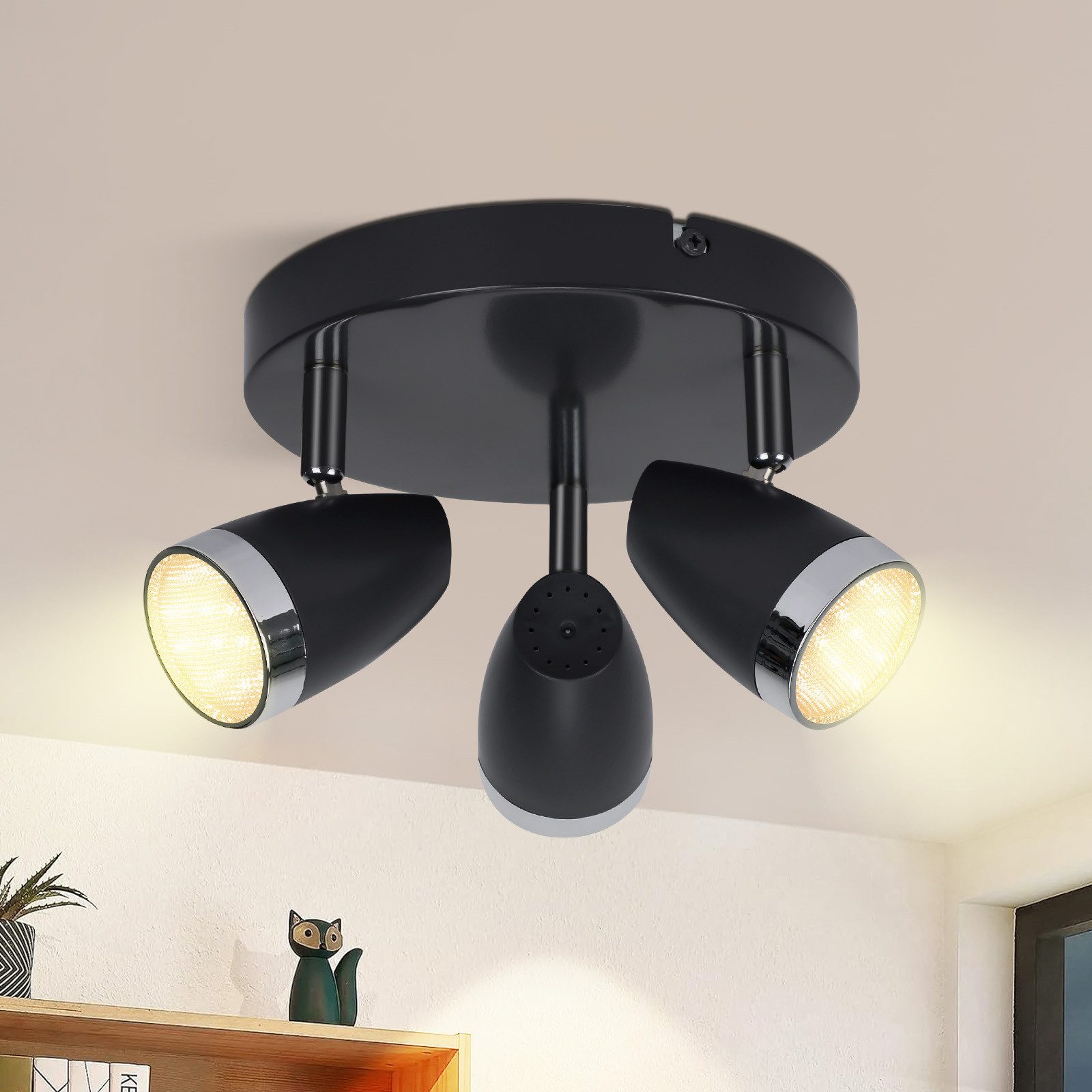NETTLIFE Modern LED-takspotlight med 3 ljuskällor, 4W svart, 3000K, 350° justerbar