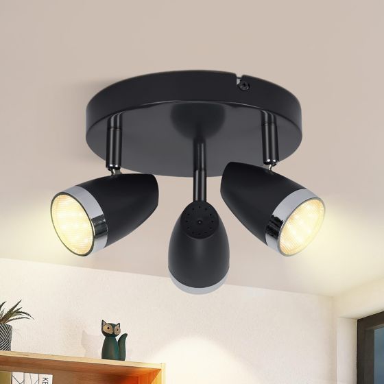 NETTLIFE Modern LED-takspotlight med 3 ljuskällor, 4W svart, 3000K, 350° justerbar
