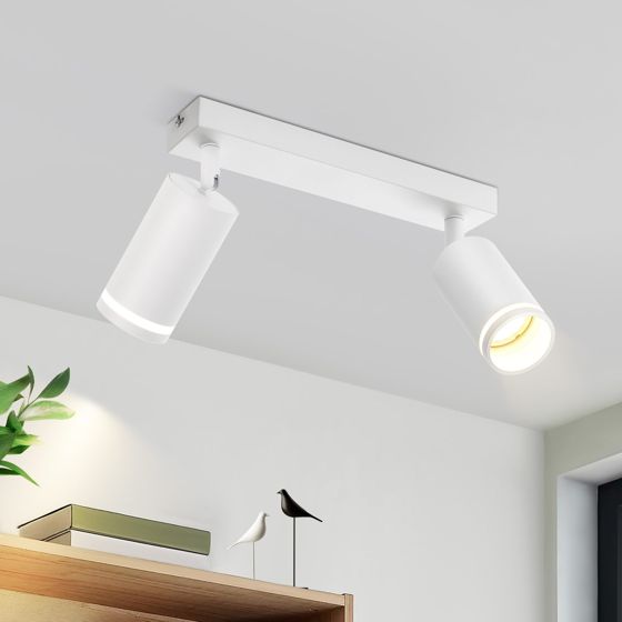 NETTLIFE LED-taklampa med 2 lågor - Vit GU10-taklampa Roterande spotlight i trä Utan glödlampa