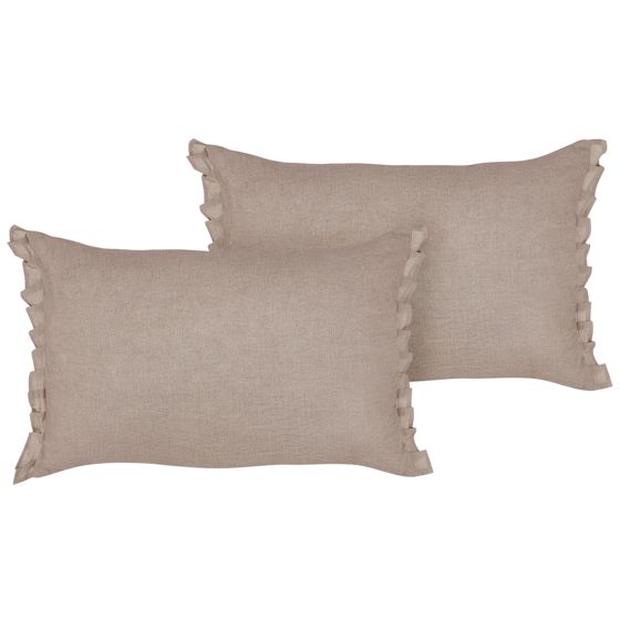 Set med 2 prydnadskuddar SASSAFRAS 30 x 45 cm Linne Ljusbrun Monokromt