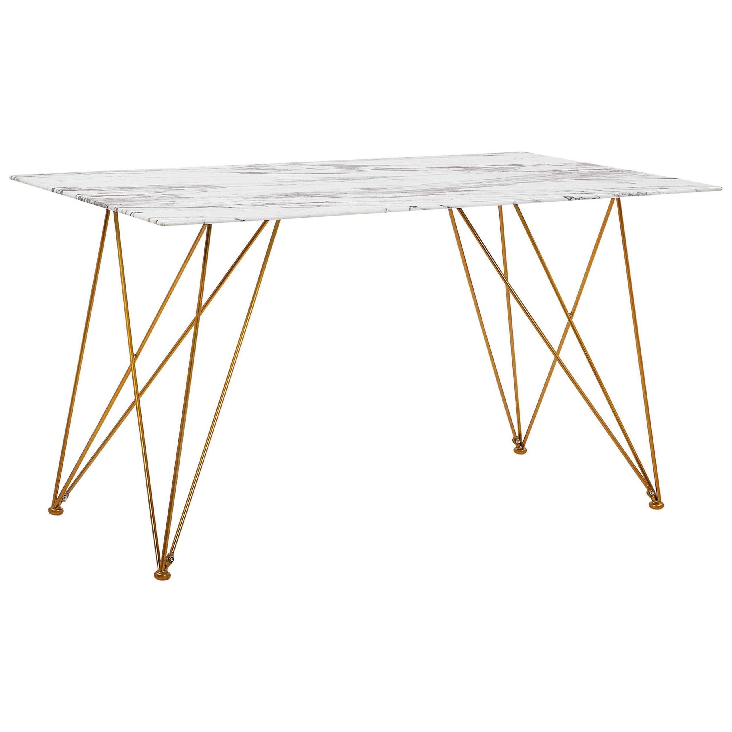 Matbord KENTON Vit marmor 140 cm 80 cm Härdat glas