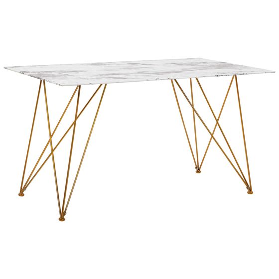 Matbord KENTON Vit marmor 140 cm 80 cm Härdat glas