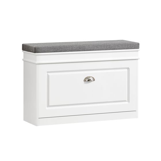 SoBuy skobänk med förvaring smal skohylla – hallbänk med klaffar och sittplats – stabil skoställ för entré i vit – hållbar bänk 75x24x51cm 150kg FSR82-L-W