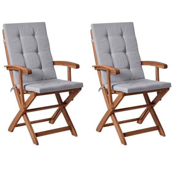 Set med 2 stolar med dynor MAUI PREMIUM Akaciaträ Ljusgrå
