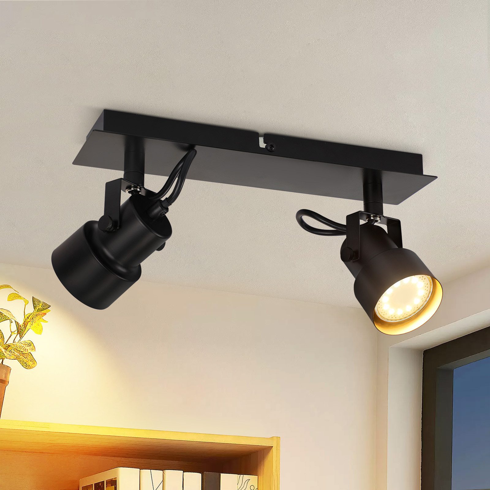 NETTLIFE svart takspotlight vintage - taklampa GU10 kökslampa med justerbara två lågor vintage 350°