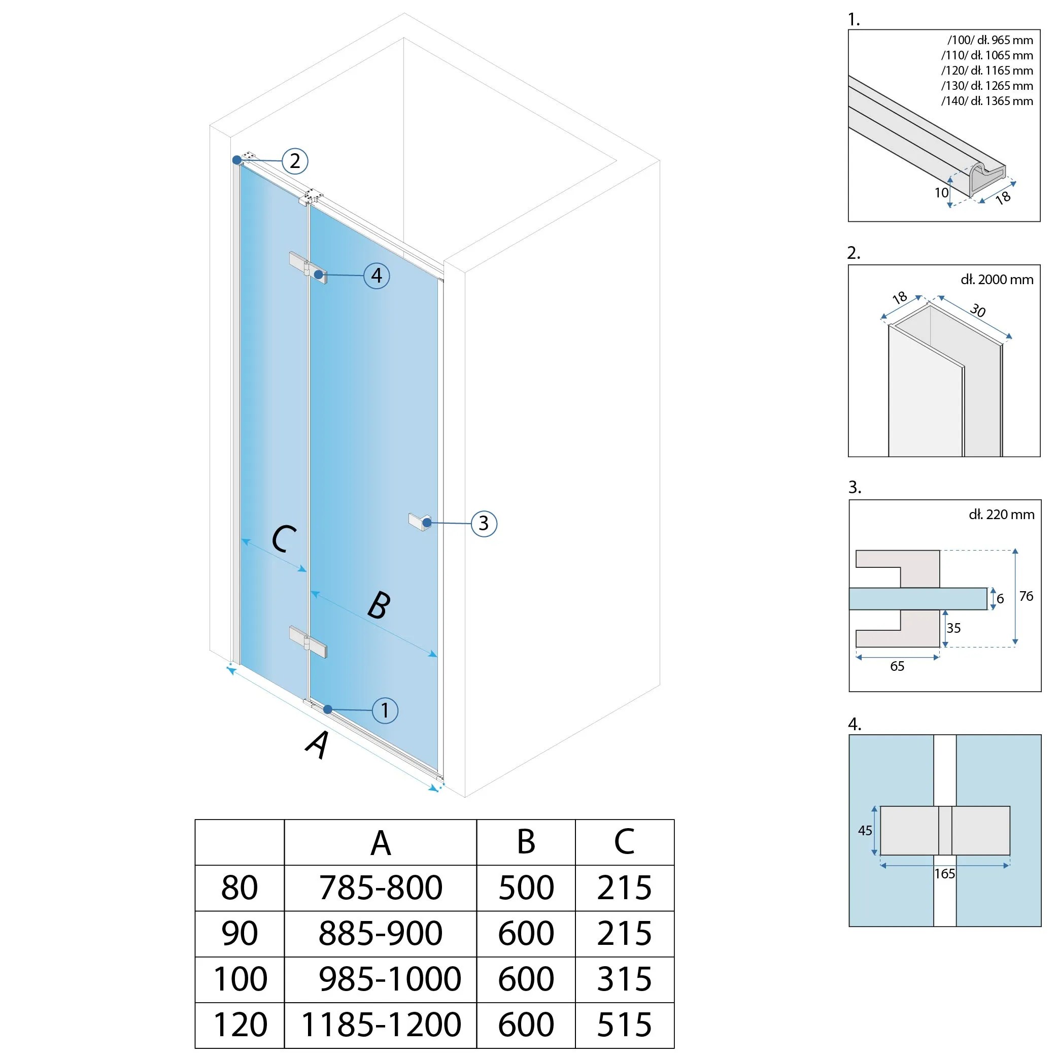 REA Duschdörr Atlas 90 Vänster + magnetlist Krom, 90x0,6x200cm