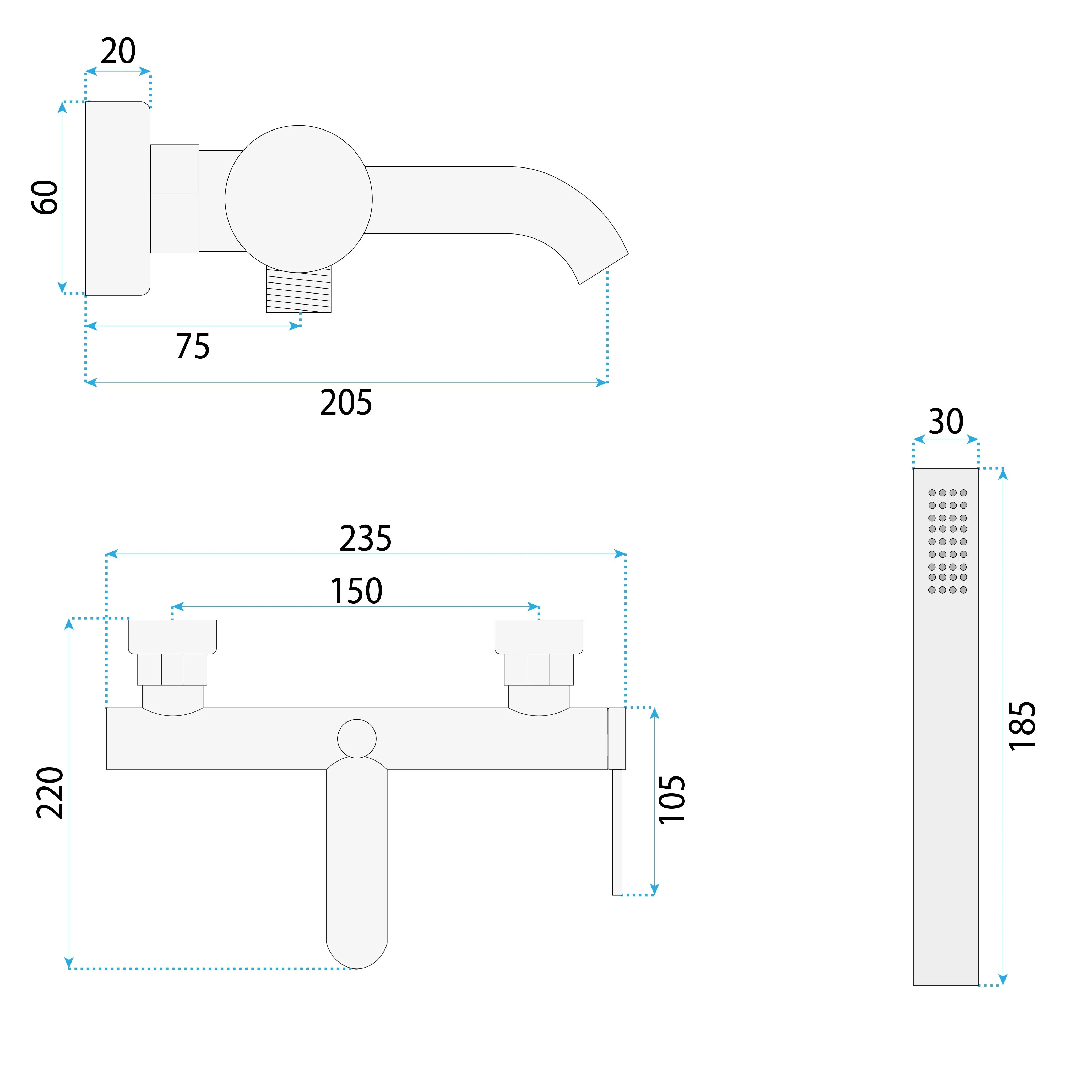 REA Badkarsblandare Spot Borstad Nickel, 22x23,5x18,5cm