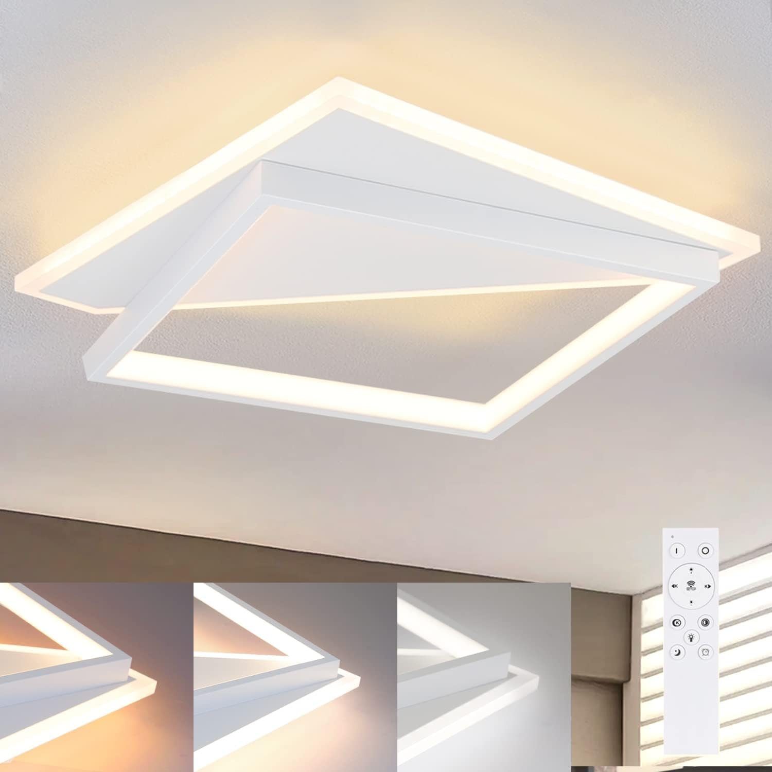 NETTLIFE modern 40 W LED-taklampa för vardagsrum, sovrum, dimbar med fjärrkontroll, vit kökslampa för hall