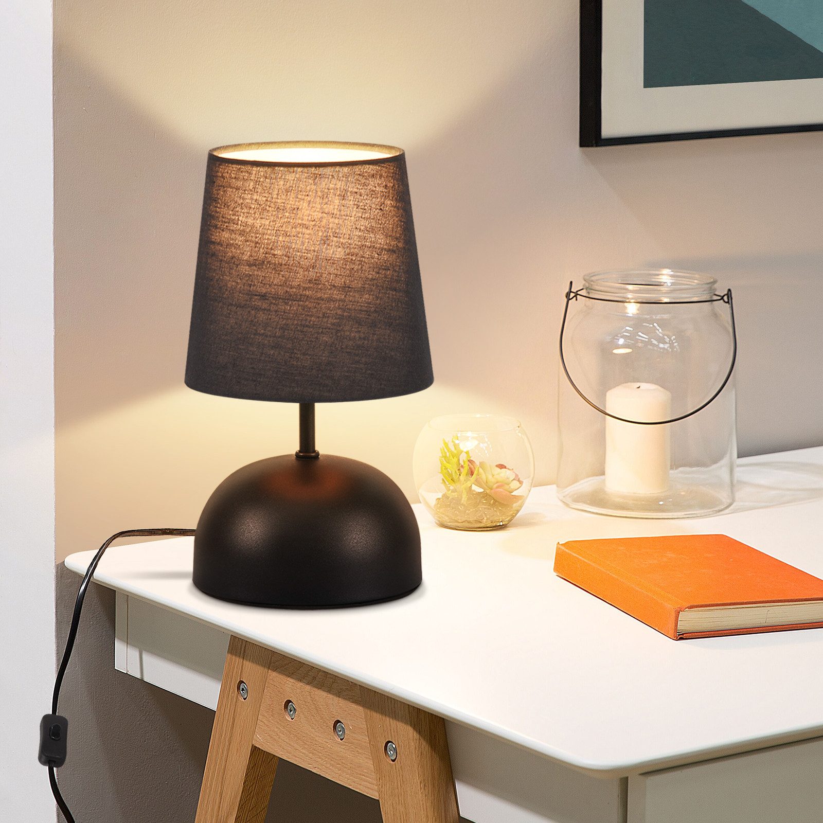 NETTLIFE sänglampa med sladd svart tygbordslampa modern sovrumssänglampa med sladd utan glödlampa