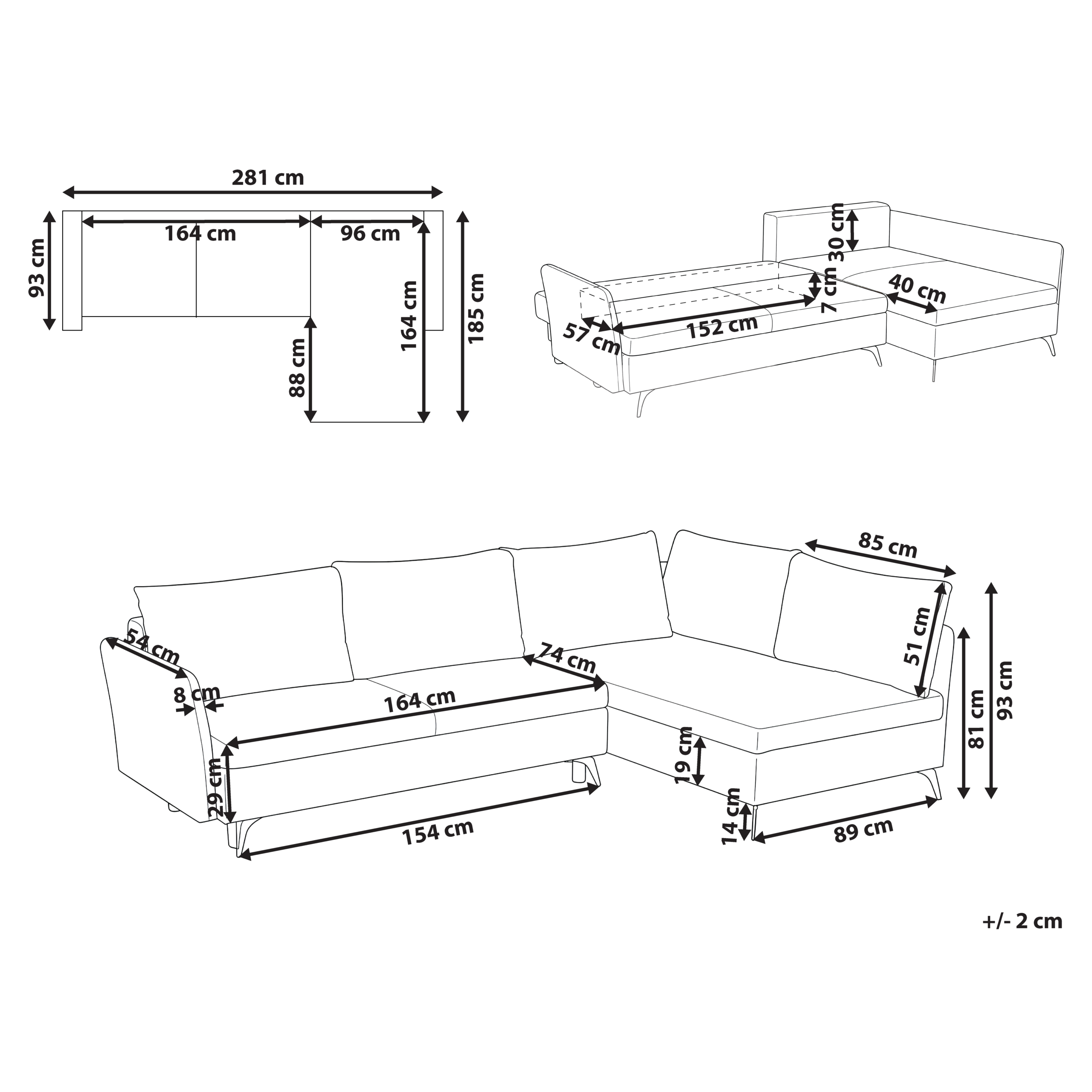 Hörnbäddsoffa 3-sits KOGE med förvaring Beige Vänstervänd