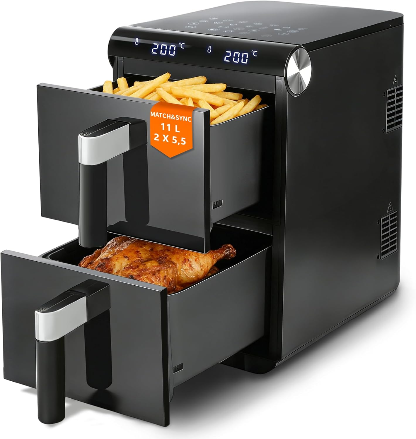 NETTLIFE luftkokare, 11 l, 13 program, dubbelt arbetsläge, 2800 W, pekskärm, timer, diskmaskinssäkra korgar
