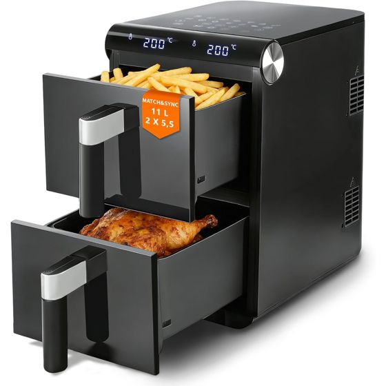 NETTLIFE luftkokare, 11 l, 13 program, dubbelt arbetsläge, 2800 W, pekskärm, timer, diskmaskinssäkra korgar
