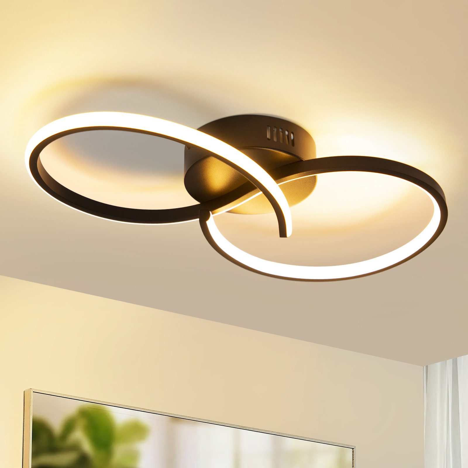 NETTLIFE modern, LED-taklampa, för vardagsrum, svart, 12W, inomhusbruk, 3000K, varmvit, LED