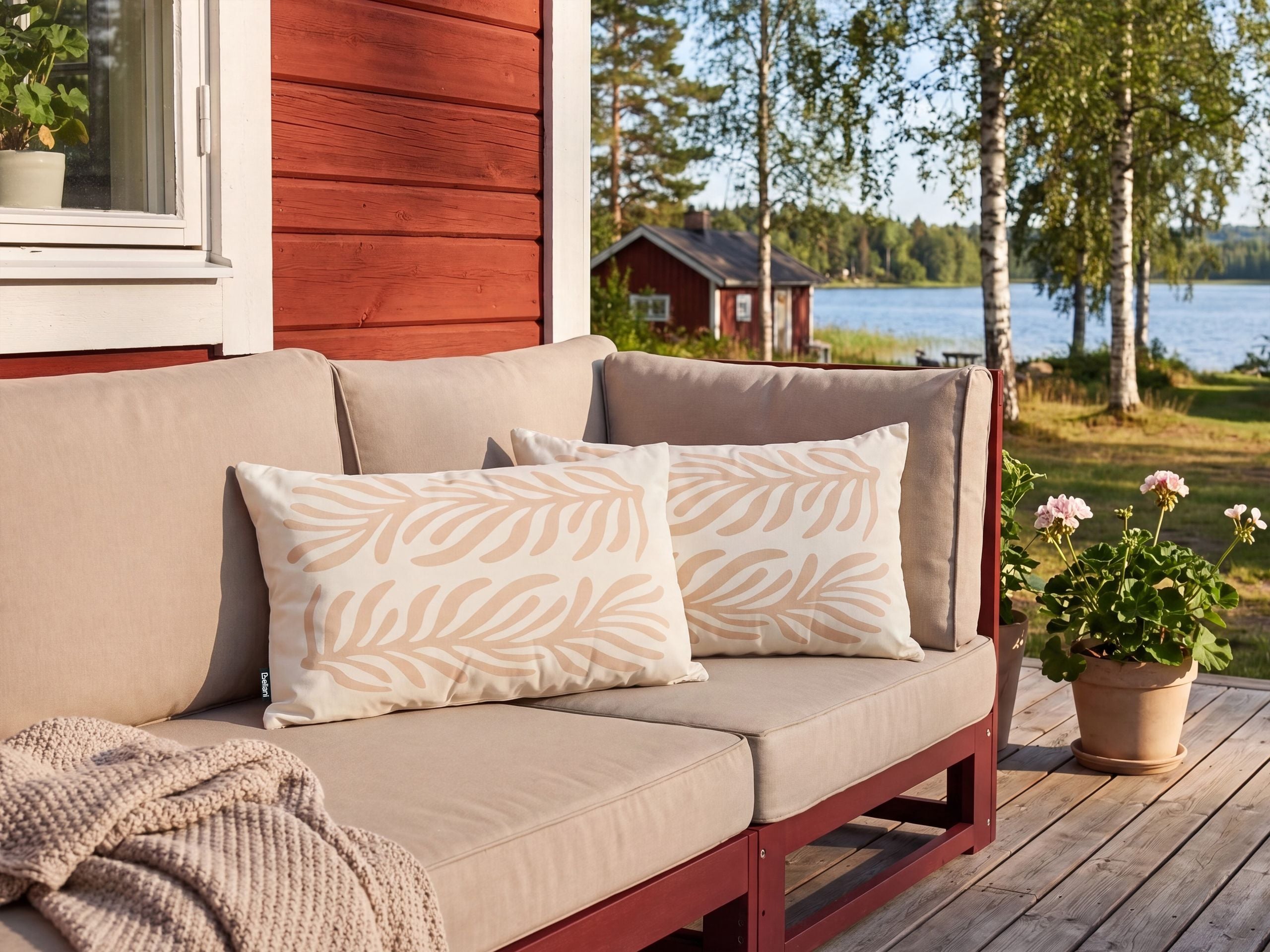 Set med 2 utomhusdynor ALISMA Växtmotiv 30 x 50 cm Ljusbeige