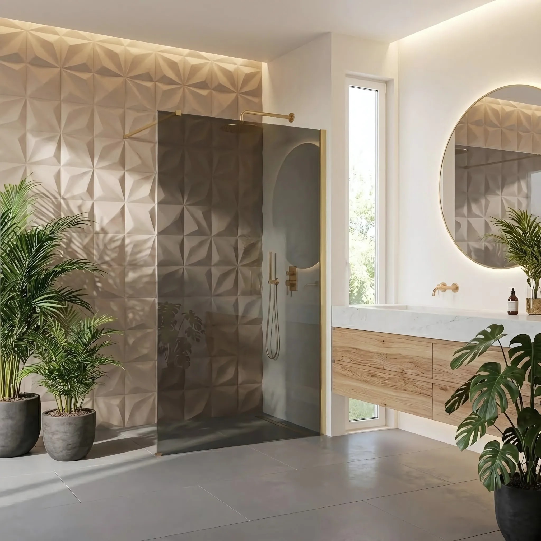 REA Duschvägg Flexi Grey 80 Borstat Guld, 120x80x195cm