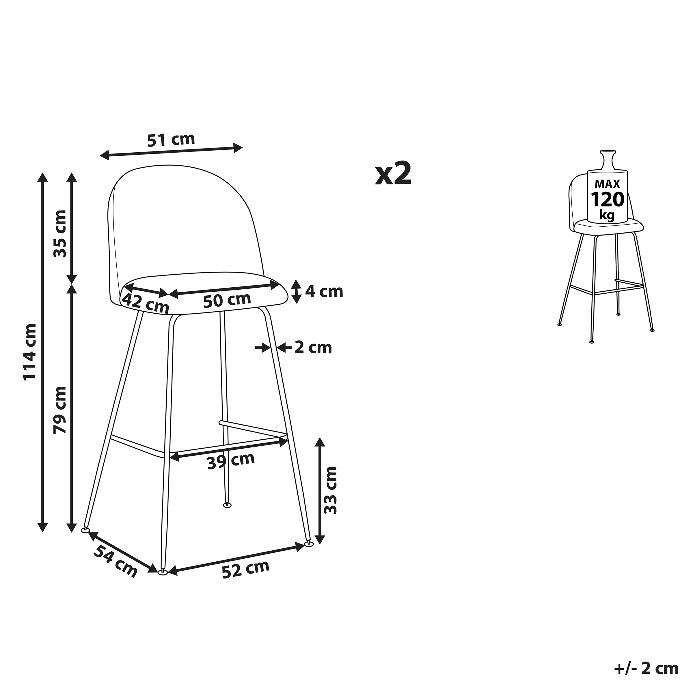 Set med 2 barstolar ARCOLA Sammet Off-White