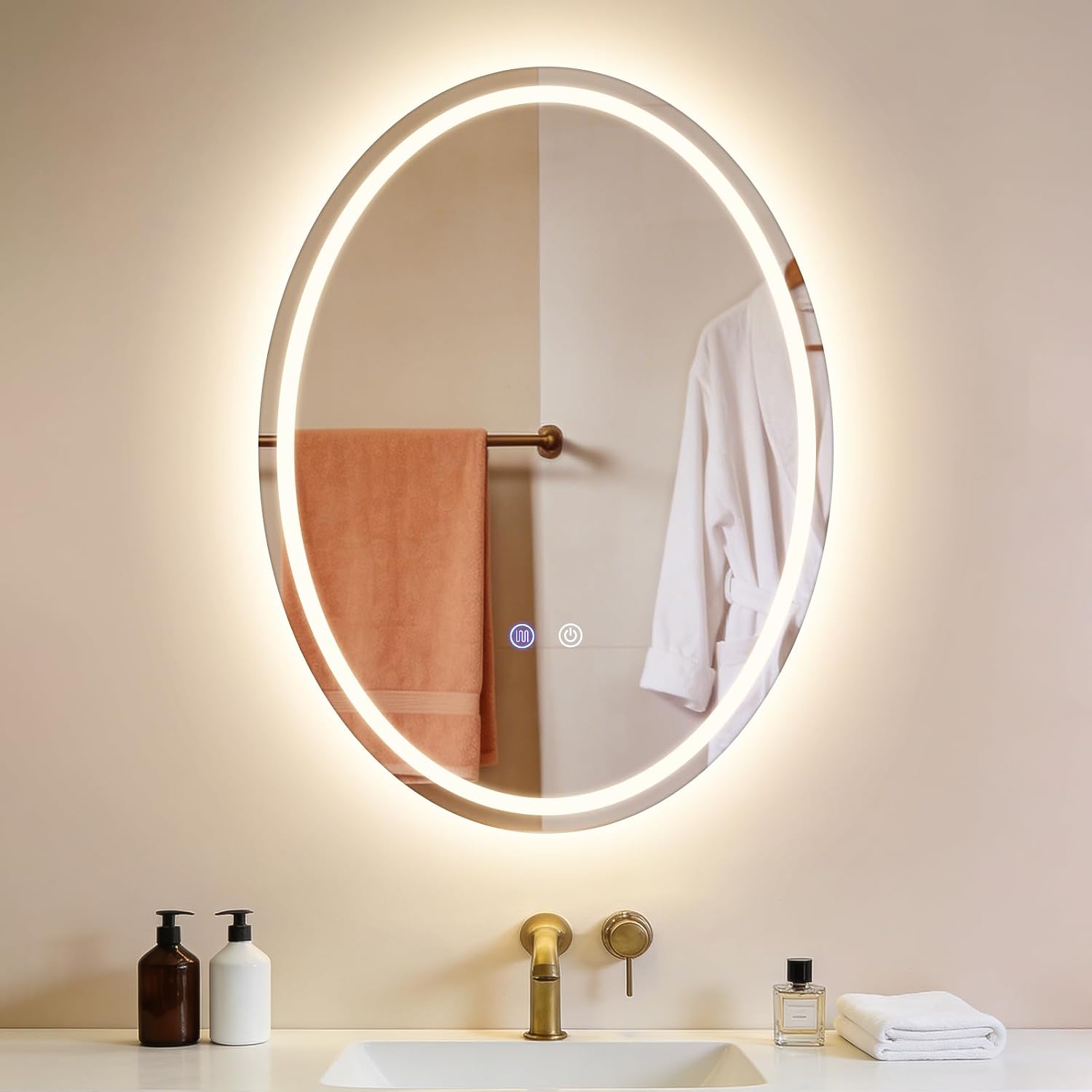 NETTLIFE Oval LED-badrumsspegel 60x80cm, Pekskärm, Imfri, Dimbar 3000-6500K, IP44 Belyst spegel