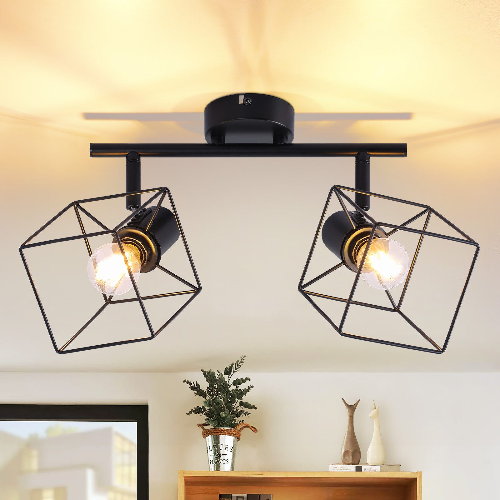 NETTLIFE svart takspotlight E14 350° vridbar vintage - metalltaklampa utan glödlampa för sovrum