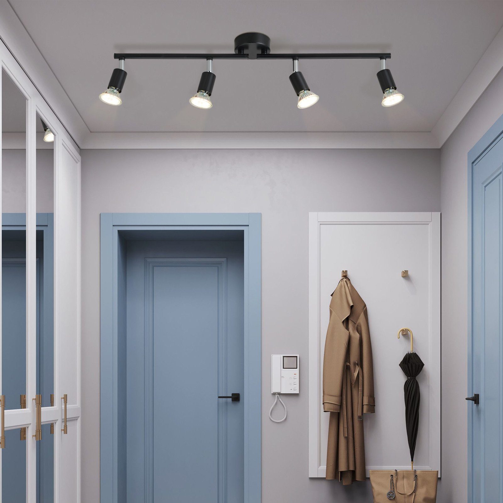 NETTLIFE 4-spot LED-taklampa svart GU10, vridbar 330° modern industrilampa