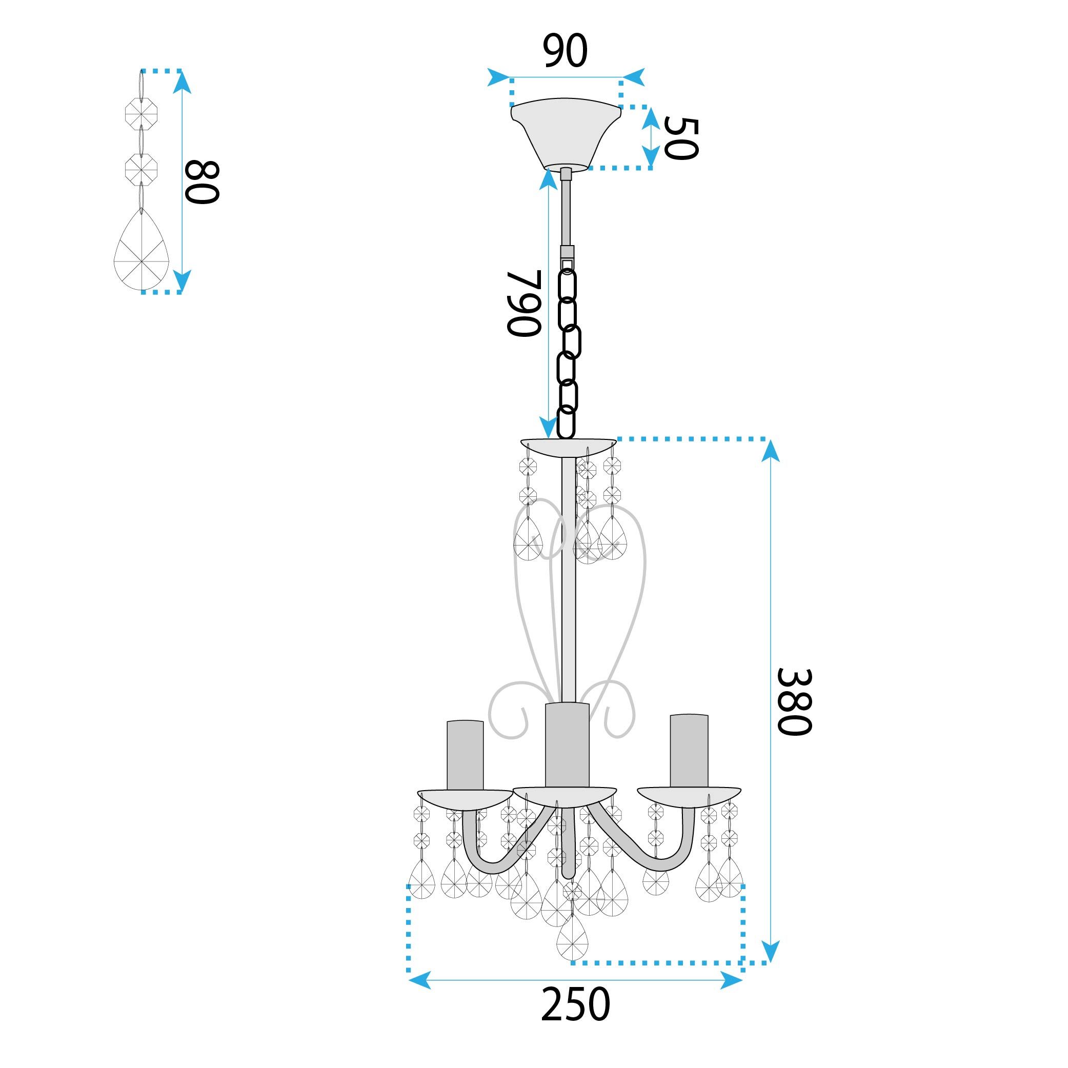 Toolight Hängande taklampa EBT011-3CP Krom 125x75x25cm