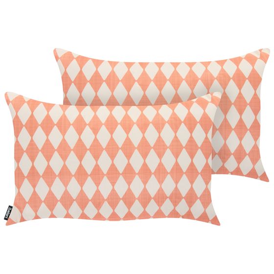 Set med 2 utomhusdynor GREVILLEA Rutigt tryck 30 x 50 cm Ljusröd