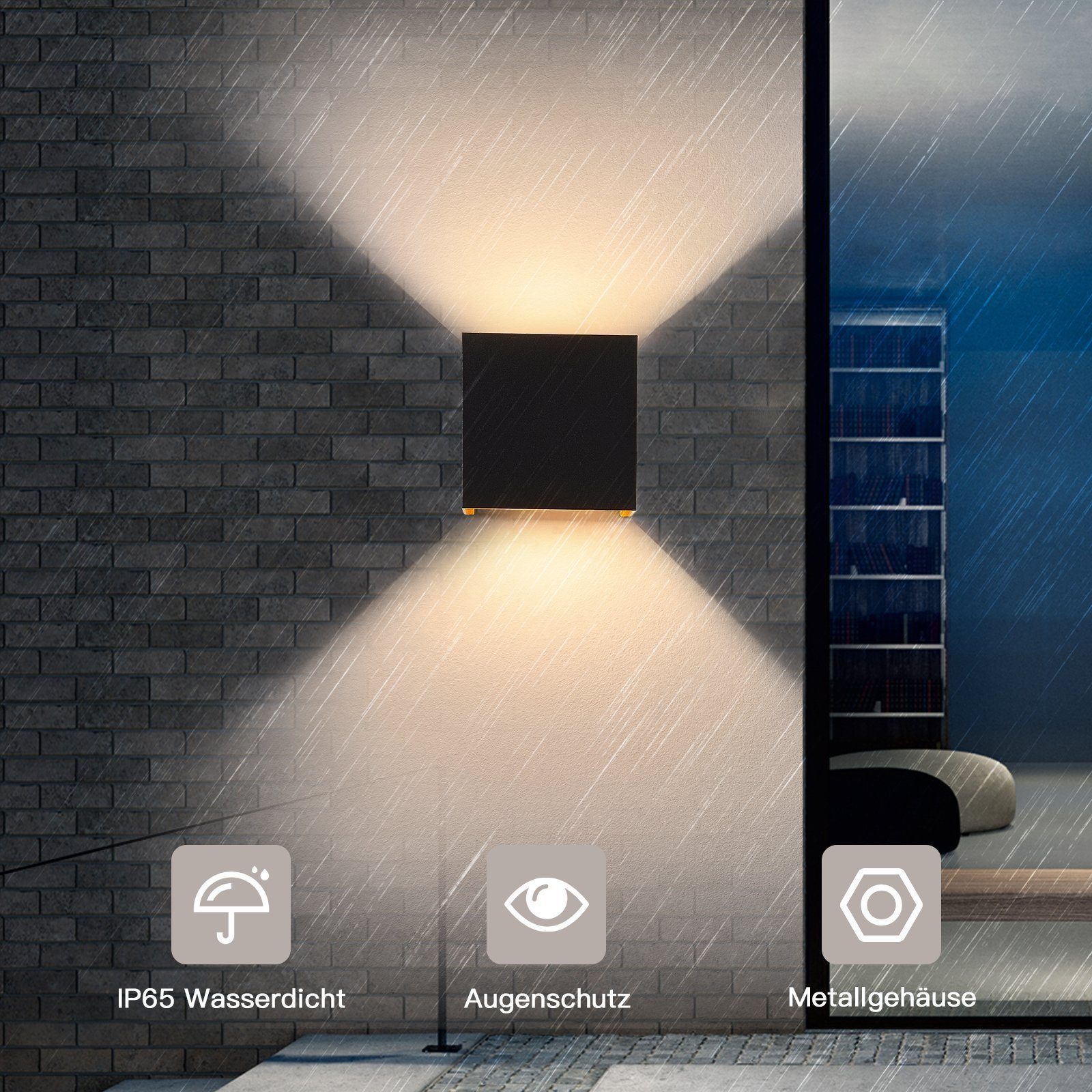 NETTLIFE LED - utomhusvägglampa, inomhusvägglampa, 4 st, svartguld, 5W, IP65, justerbar, 3000K