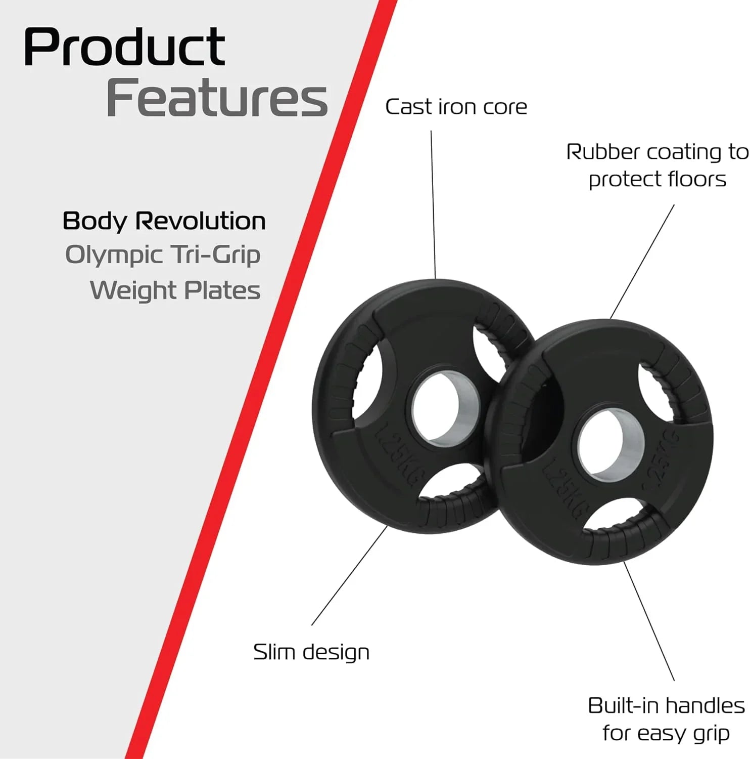 Olympiska Tri-Grip-plattor, svarta, par, 7,5 kg