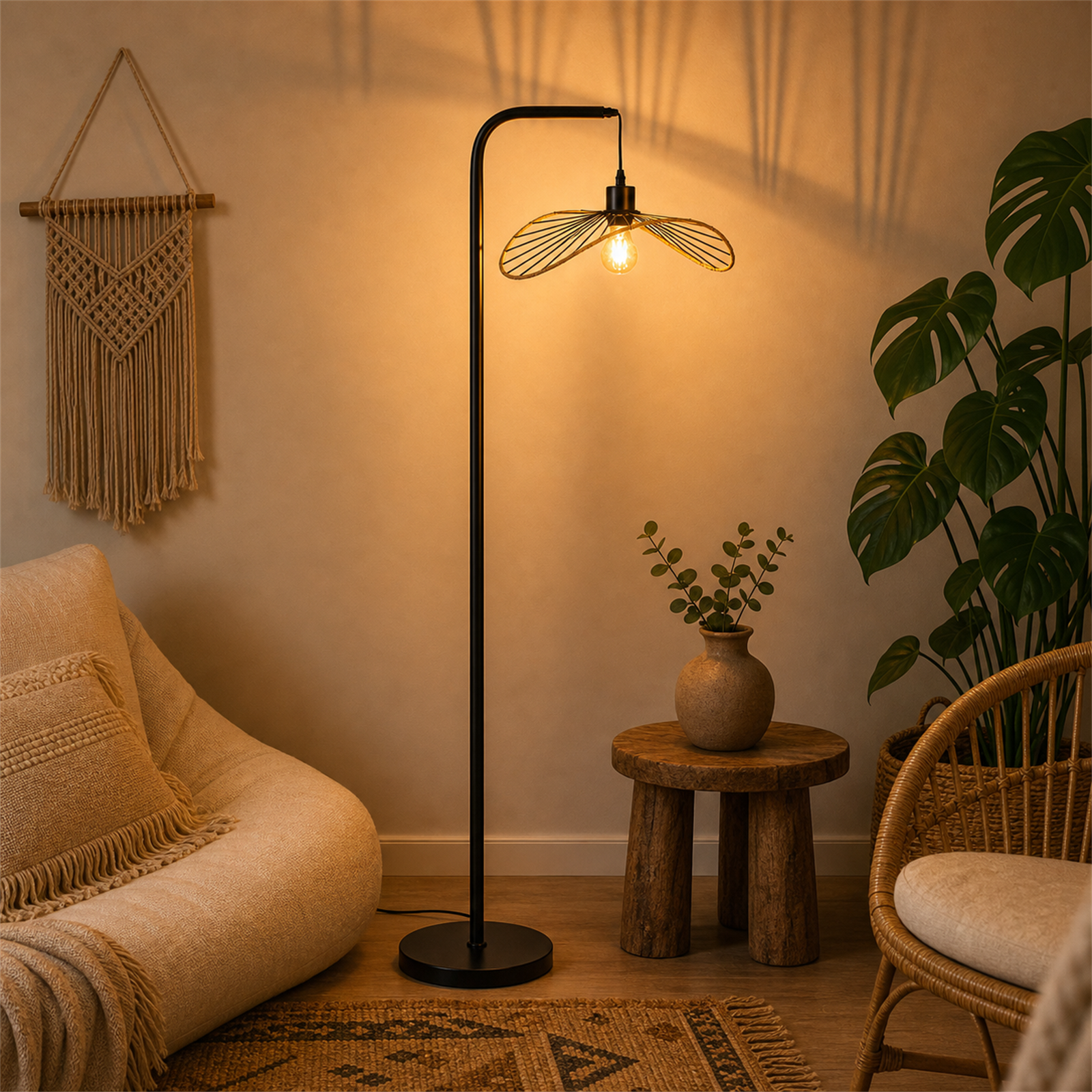 NETTLIFE golvlampa svart vintage båglampa fotbrytare industriell sovrum vardagsrum kontor E27 lampsockel läslampa