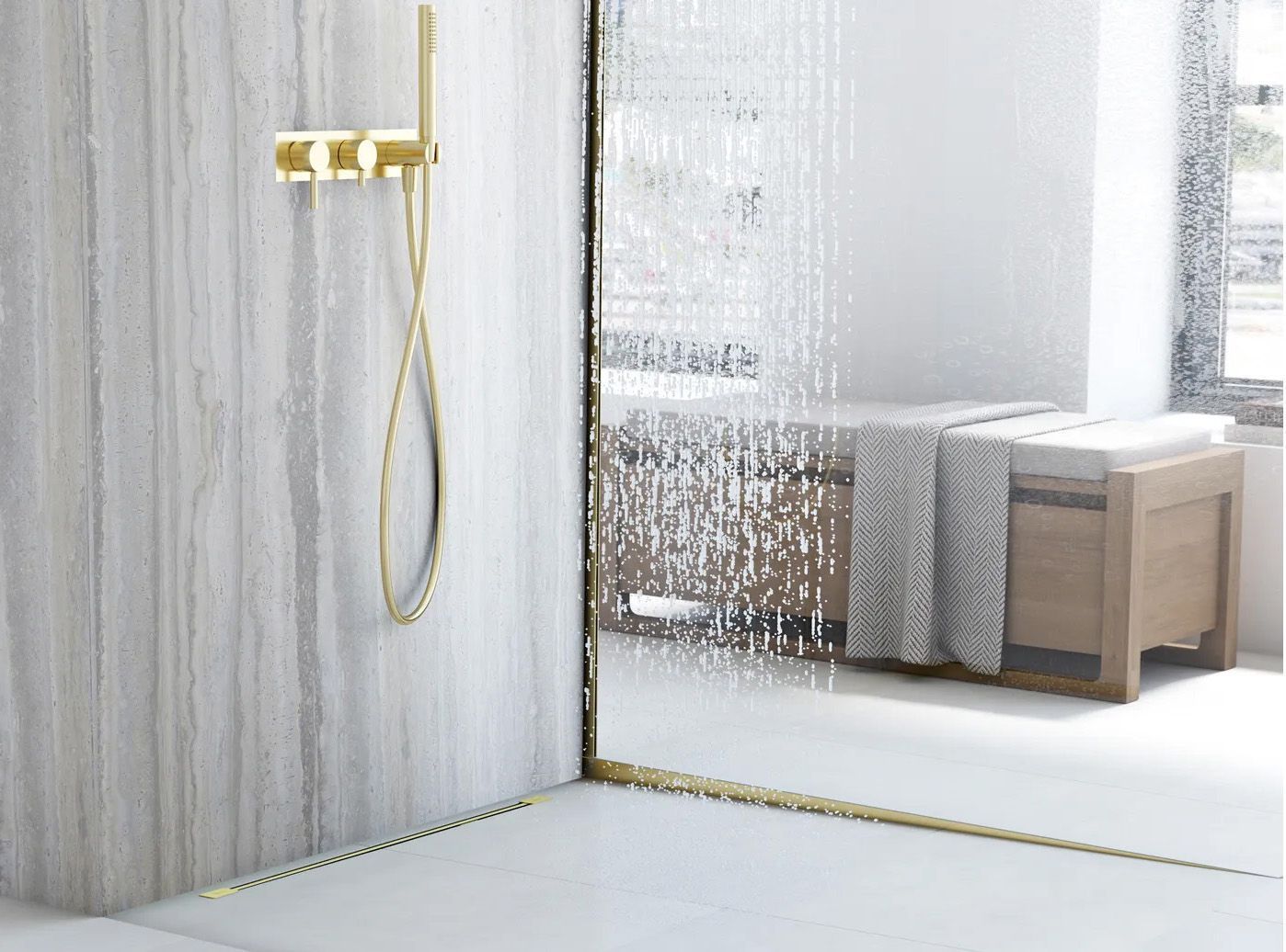 REA Fallprofil För Duschkar 140CM Höger Borstat Guld, 140x3,7x2,2cm