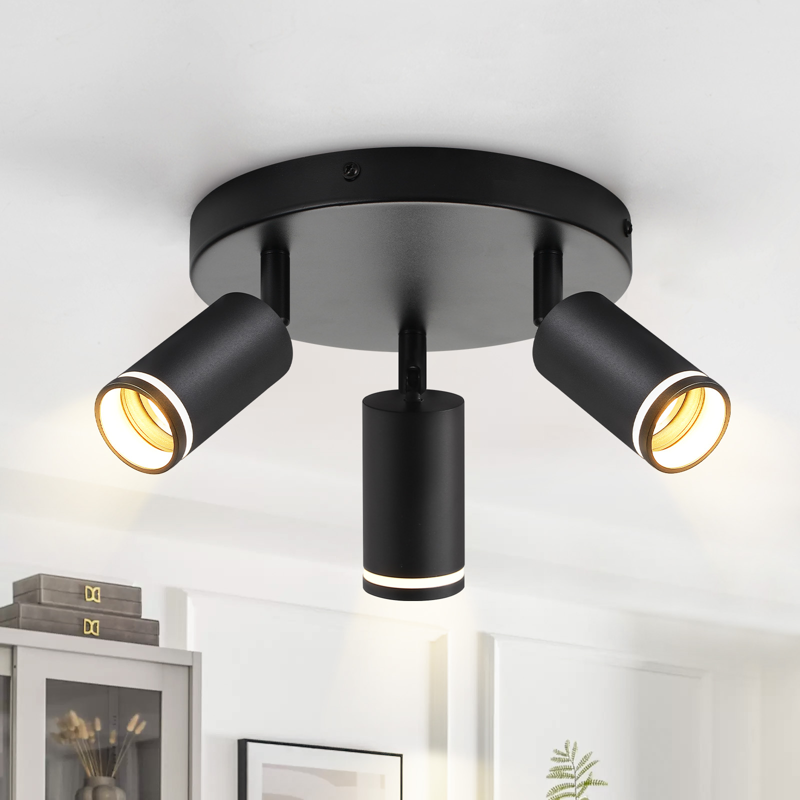 NETTLIFE modern svart taklampa: 3 justerbara metallspotlights i taket, GU10 taklampa, för sovrum, utan glödlampa