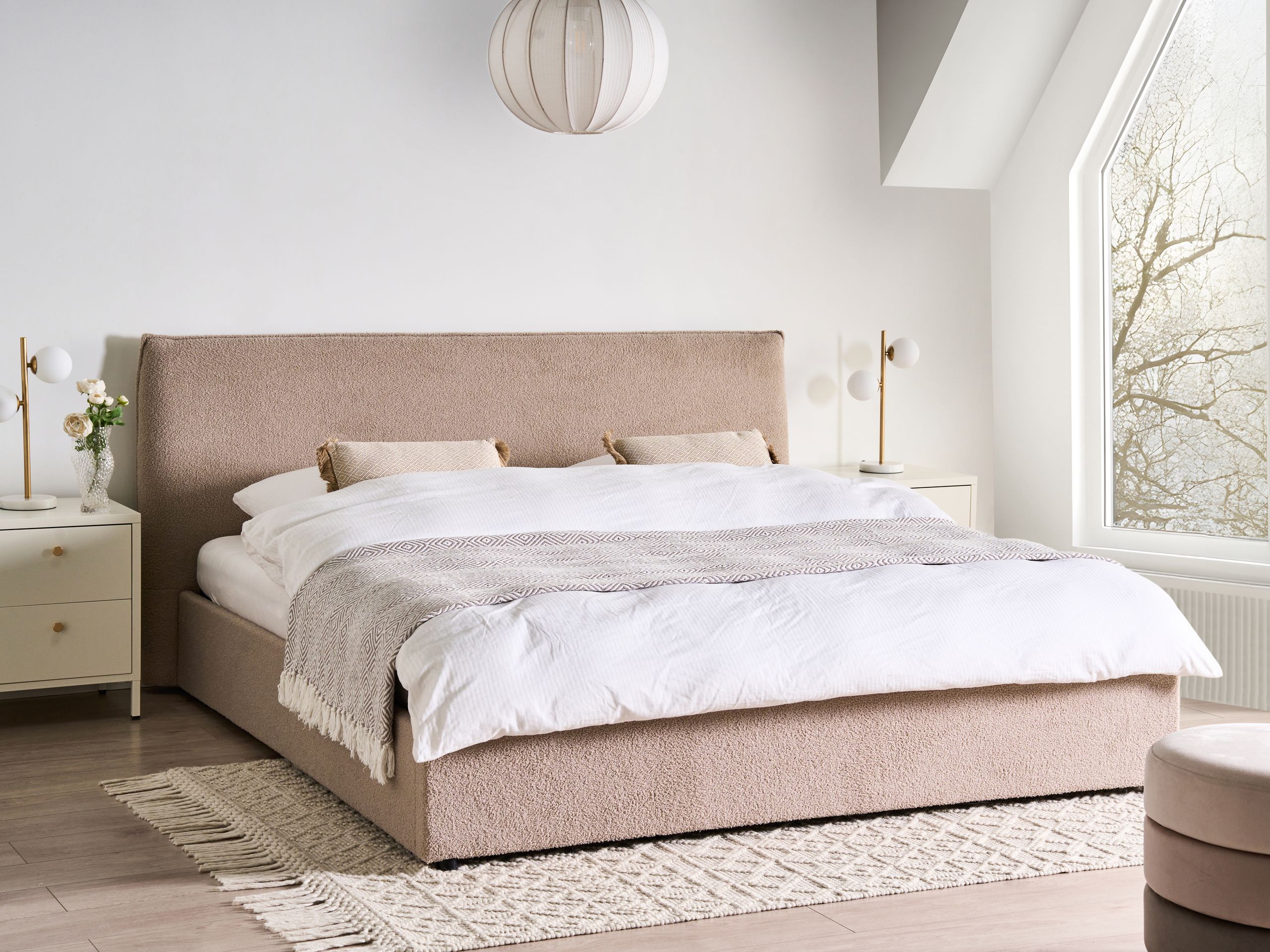 Säng med förvaring LAVAUR Bouclé Taupe 180 x 200 cm