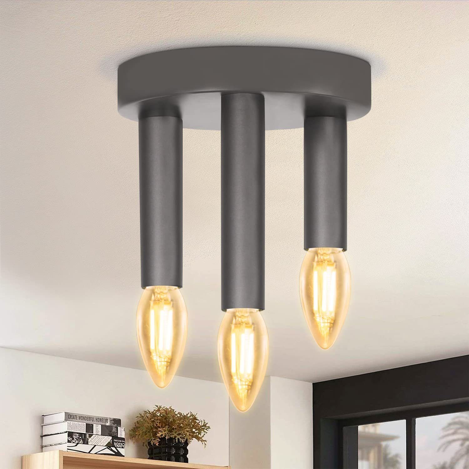 NETTLIFE 3 spotlights, E14 Vintage - taklampa, Industriell Retro, Grå Sovrumslampa Metallkrona för Vardagsrum, Max. 25W
