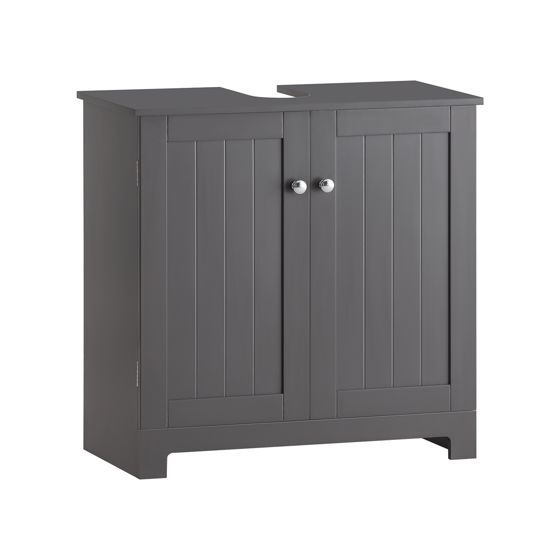 SoBuy Handfatsunderskåp – Badrumsskåp med dörrar och justerbara hyllplan – Badrumsmöbel i MDF, underskåp för litet badrum, Mörkgrå, 60x60x29cm, BZR18-DG