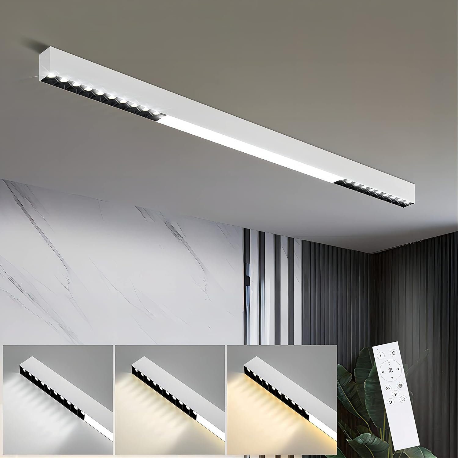 NETTLIFE LED - taklampa Vit 25W modern, vardagsrumslampa, dimbar lång, bordslampa med fjärrkontroll, 80 cm, för sovrum
