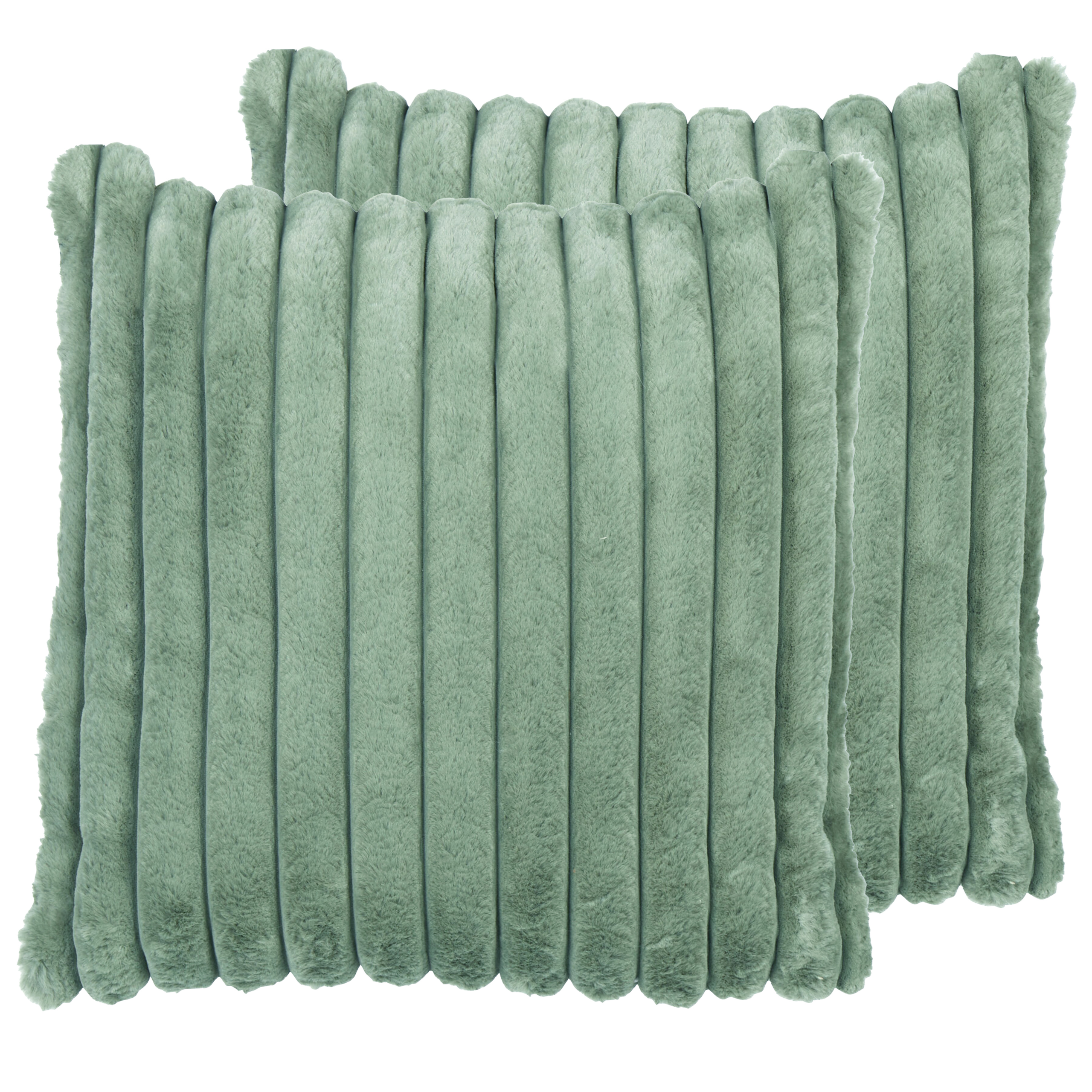 Set med 2 prydnadskuddar RAKYA 45 x 45 cm Fuskpäls Grön Randigt