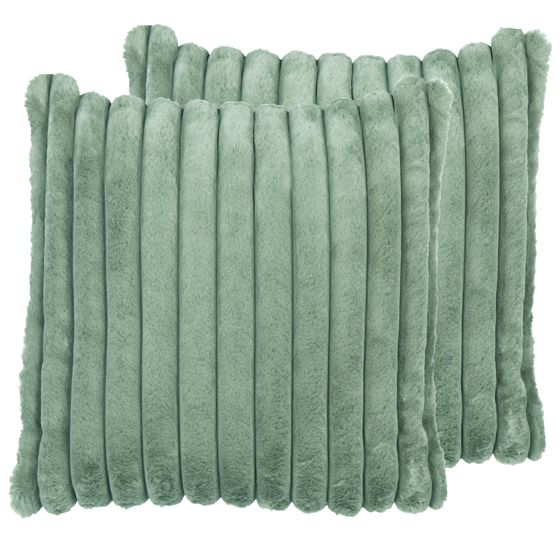 Set med 2 prydnadskuddar RAKYA 45 x 45 cm Fuskpäls Grön Randigt