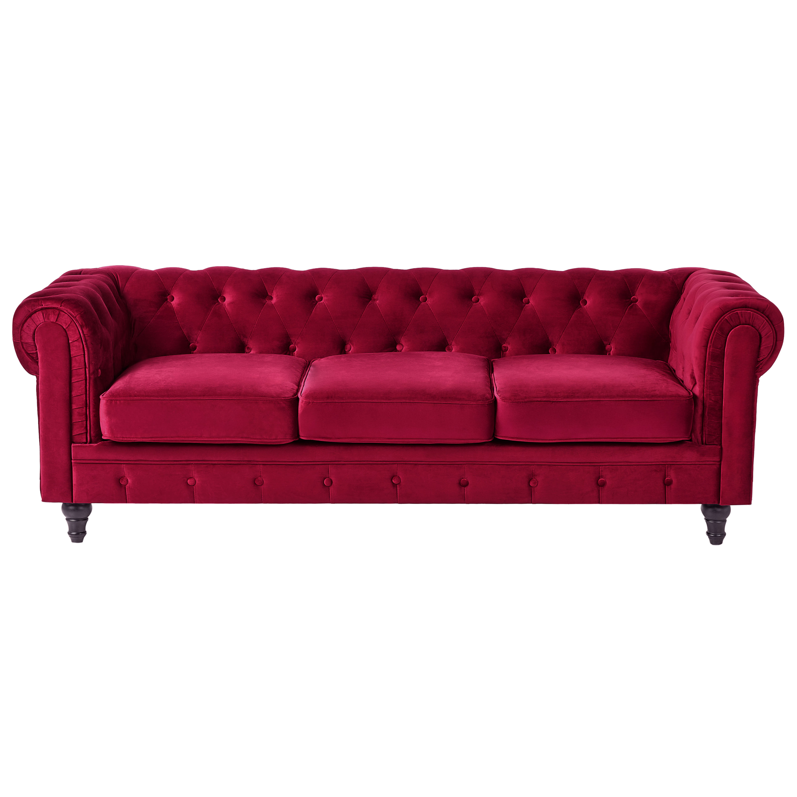 Soffa 3-sits CHESTERFIELD Sammet Mörkröd