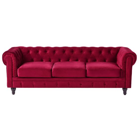 Soffa 3-sits CHESTERFIELD Sammet Mörkröd