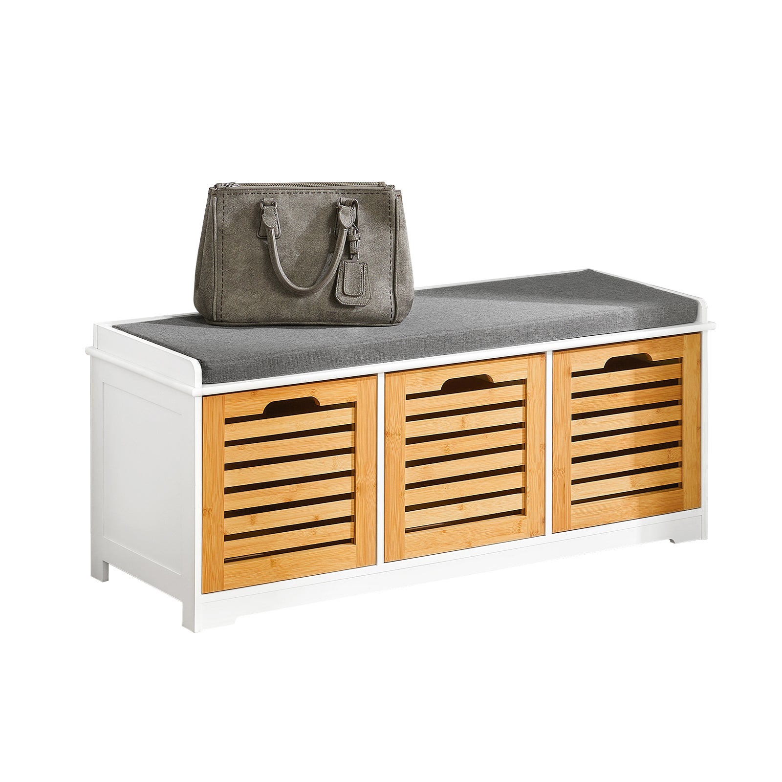 SoBuy FSR23-WN modern skokista sittbänk skoskåp med sittdyna lekkista sittbord med 3 korgar