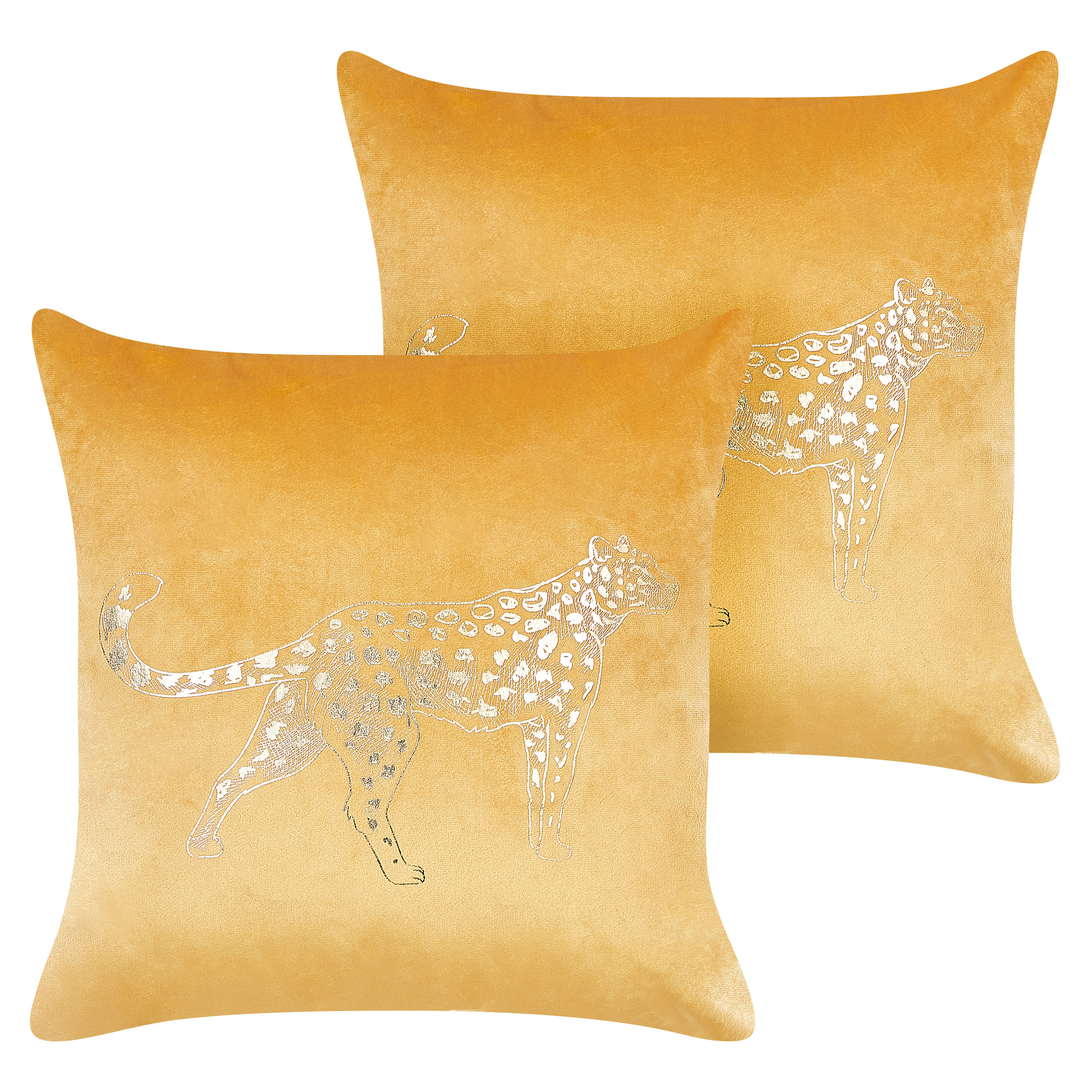 Set med 2 prydnadskuddar MARULA 45 x 45 cm Sammet Senapsgul Djurtryck