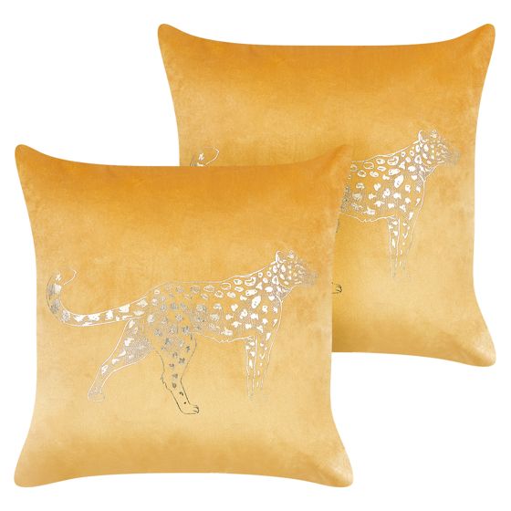 Set med 2 prydnadskuddar MARULA 45 x 45 cm Sammet Senapsgul Djurtryck