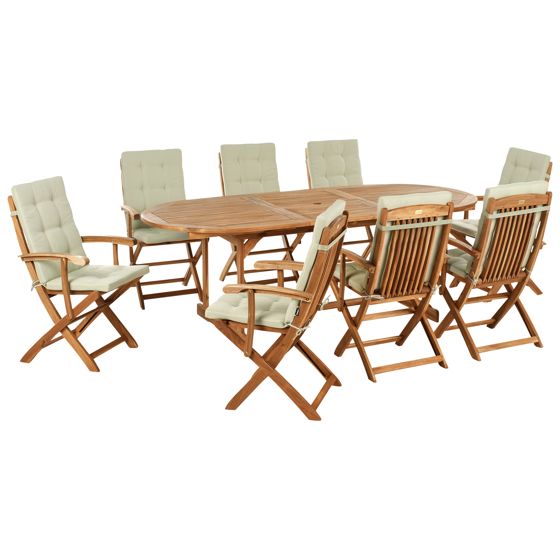 Trädgårdsmatgrupp 8-sits MAUI PREMIUM Akaciaträ Ljusgrön