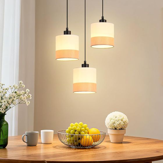 NETTLIFE matbordslampa vintage 3-delad med tygskärm E27 retro för kök vardagsrum utan glödlampor