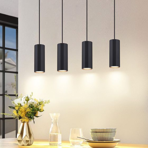 NETTLIFE Svart metallpendellampa, diameter 60 cm, GU10, 4 lågor, industriell för vardagsrum, matsal